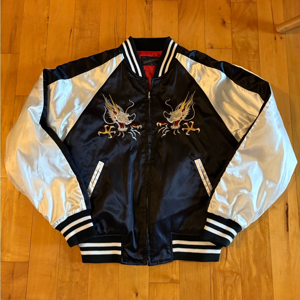 Hoshihime Embroidered Black and Silver Bomber Jacket